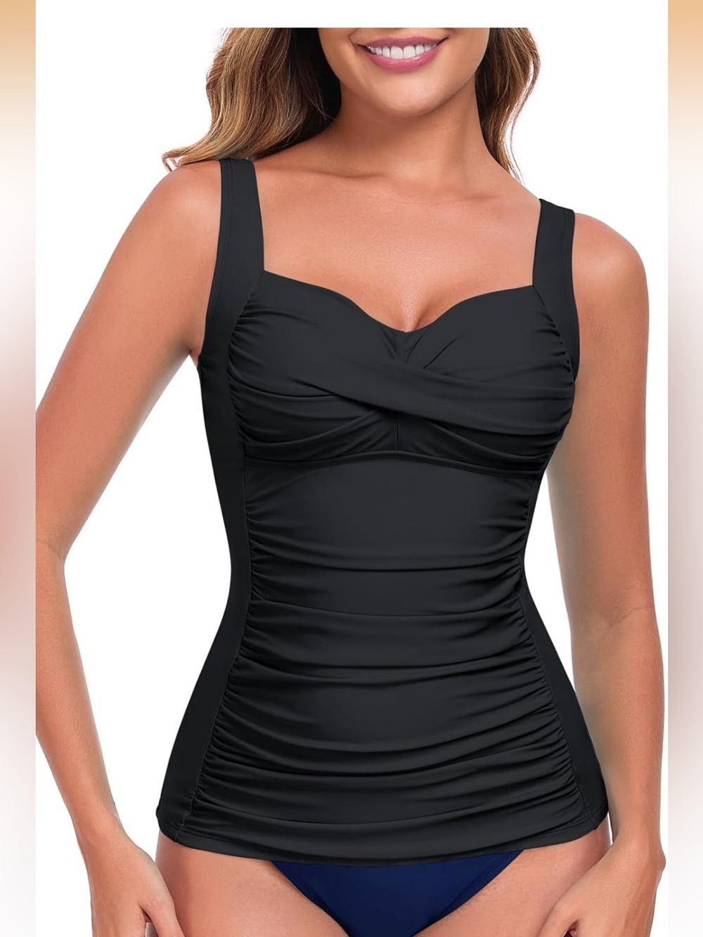 COCOPEAR Black Ruched Tankini Swim Top Size M